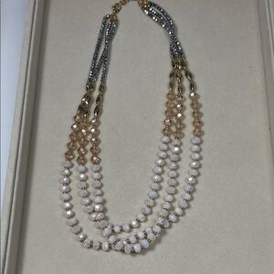 Multi-Strand Beaded Silver Gold Blush Necklace